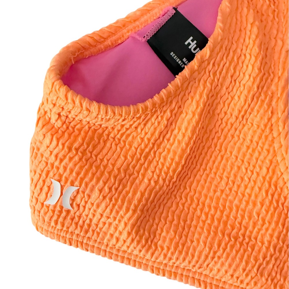 Hurley Bikini Top Women Large Orange NWOT Crinkle Textured Scoop Neck - Picture 7 of 12